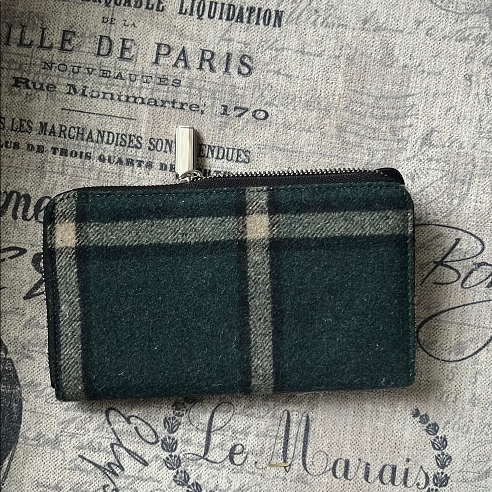 Simons wool blend Plaid Zipper Wallet